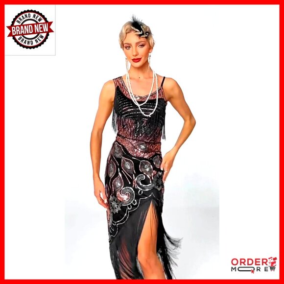 Vintage Beaded Flapper Sling Dress with Accessories Set for Cocktail Parties - Picture 7 of 7